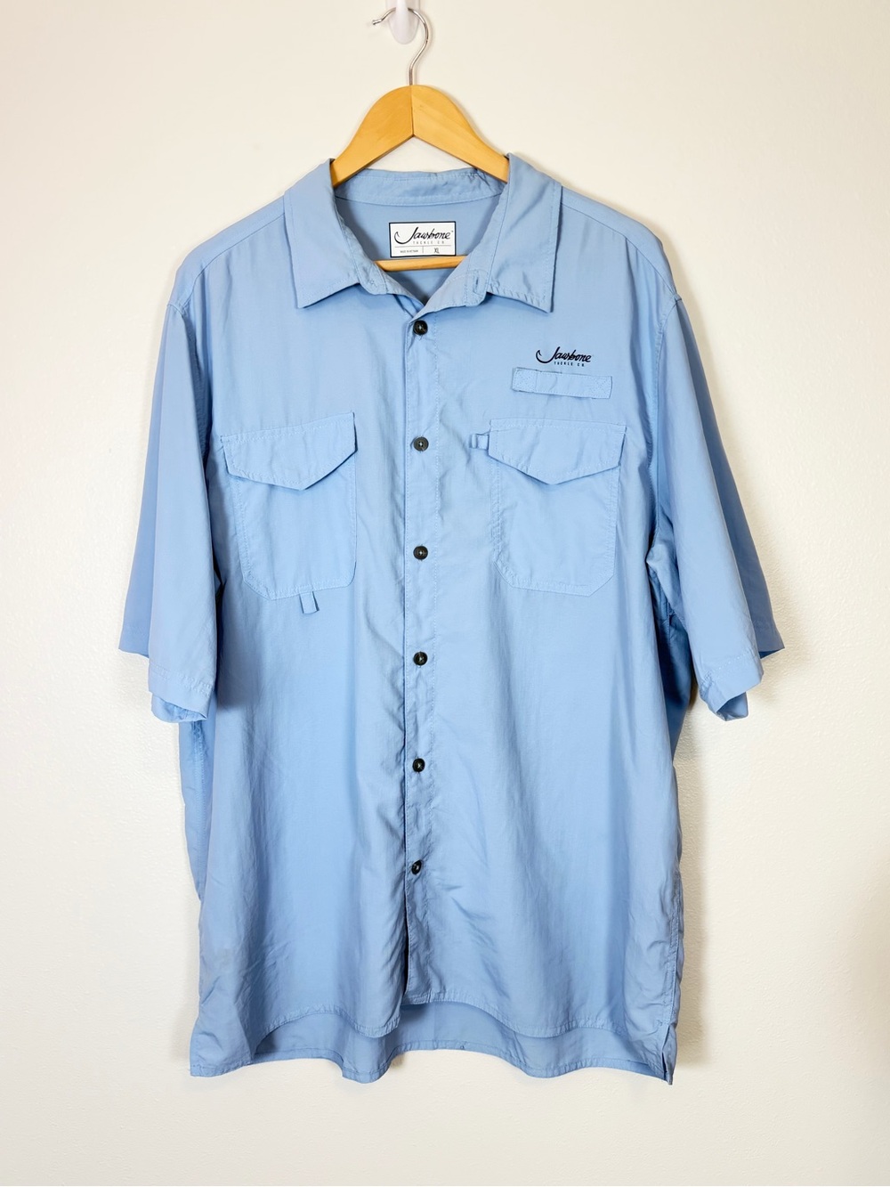 Jawbone Tackle Co Men's XL Blue Short Sleeve Vented Fishing Shirt Outdoor EUC